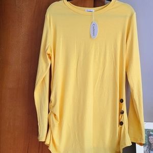 Coolmee Yellow Ruched Side Button Maternity Tunic Top